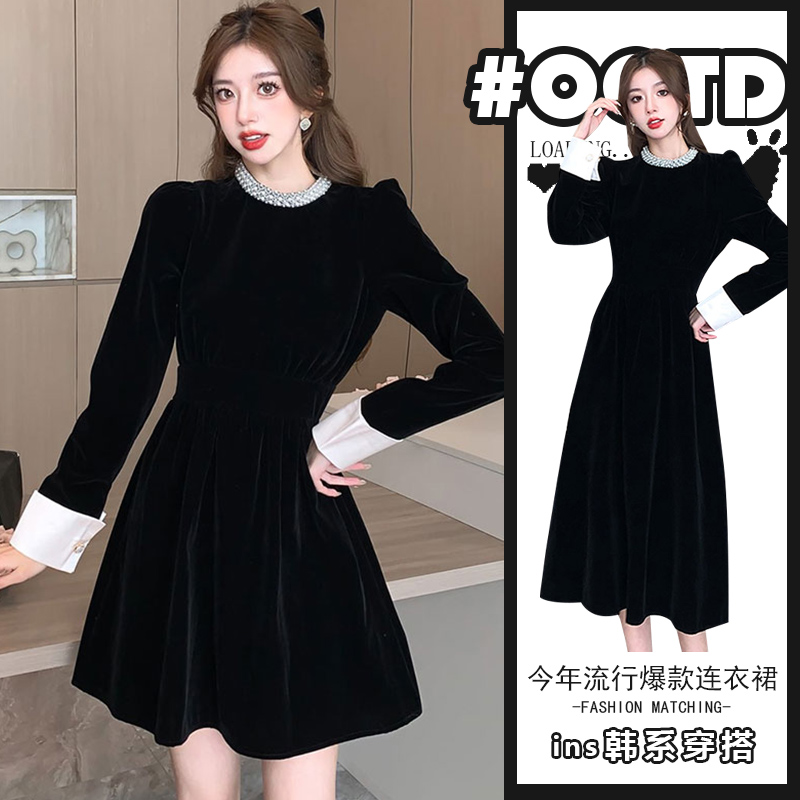 2025春秋显气质高冷御姐风连衣裙赫本风时尚收腰显瘦洋气小黑裙潮