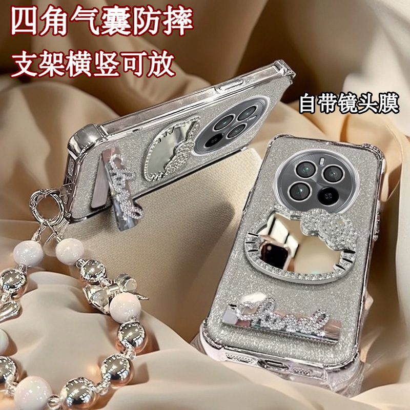 水钻KT猫补妆镜子真我GT5Pro手机壳钻四角防摔RMX3888全包realmeg