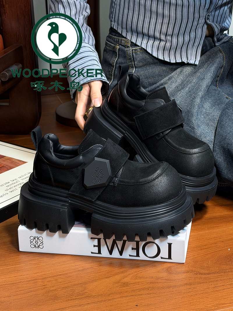 啄木鸟复古软皮厚底小皮鞋女2025秋冬新款圆头德比鞋增高乐福鞋