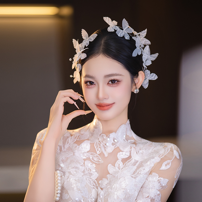 非金属布艺婚庆饰品 白月光新娘新款简约气质蝴蝶婚礼头饰MC3089
