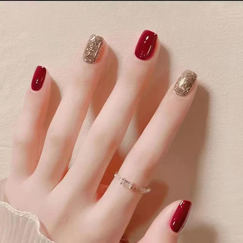 车厘子香槟金手指甲脚指甲显白爆闪红色免烤持久不掉四季美甲油