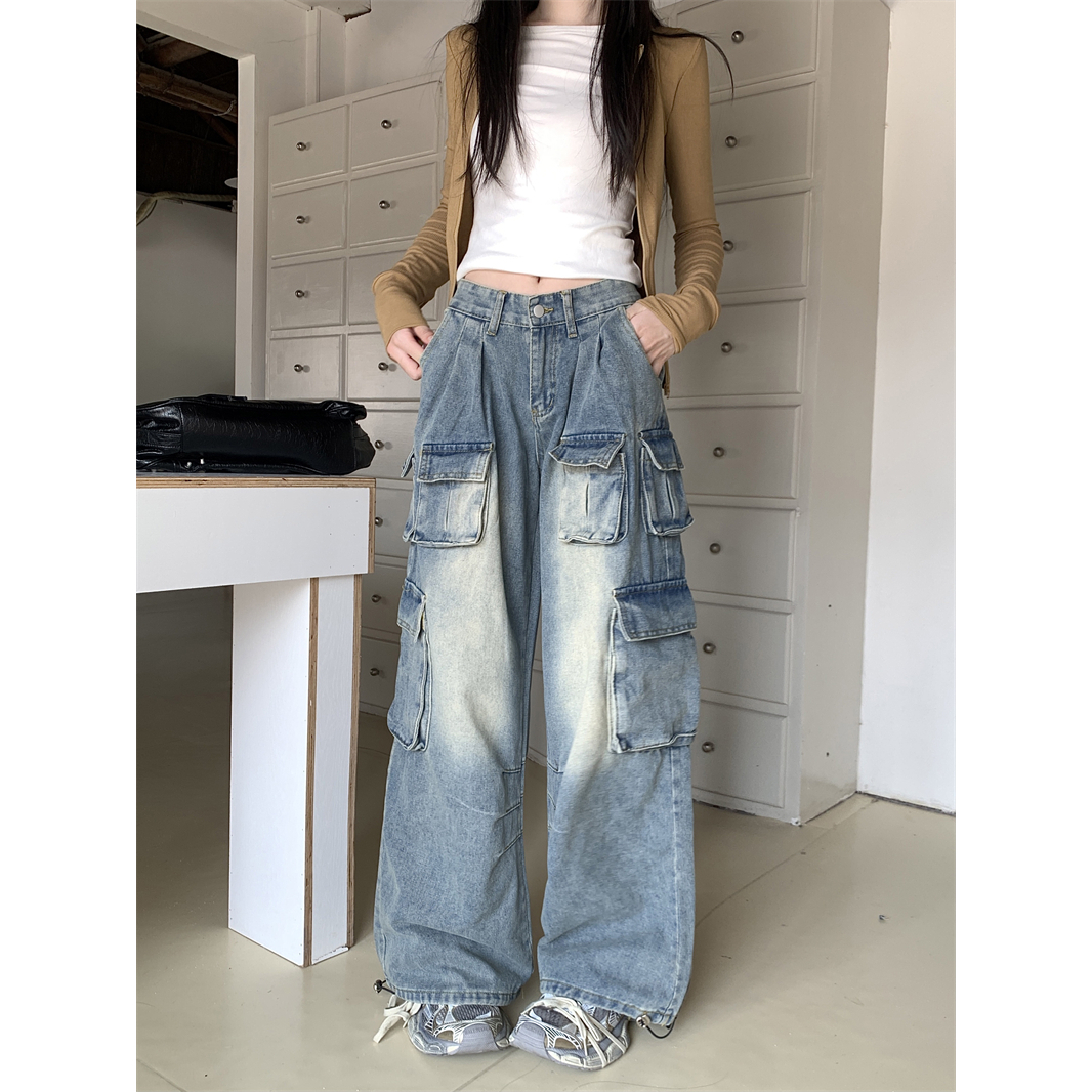 欧美y2k辣妹阔腿女设计感多口袋宽松坠感拖地