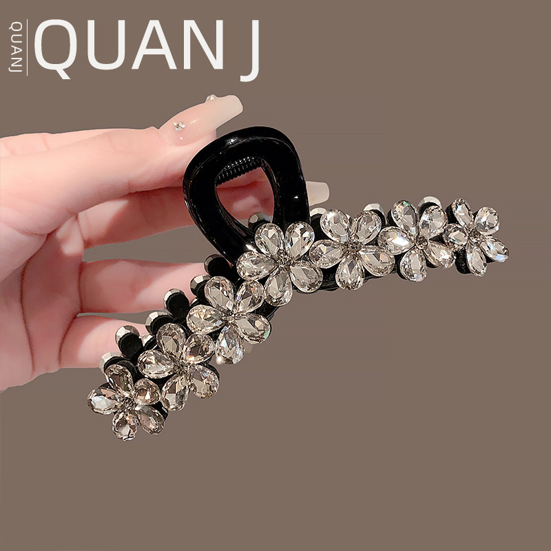 网红高级感水晶花朵抓夹女轻奢后脑勺盘发鲨鱼夹气质时尚夹子发饰