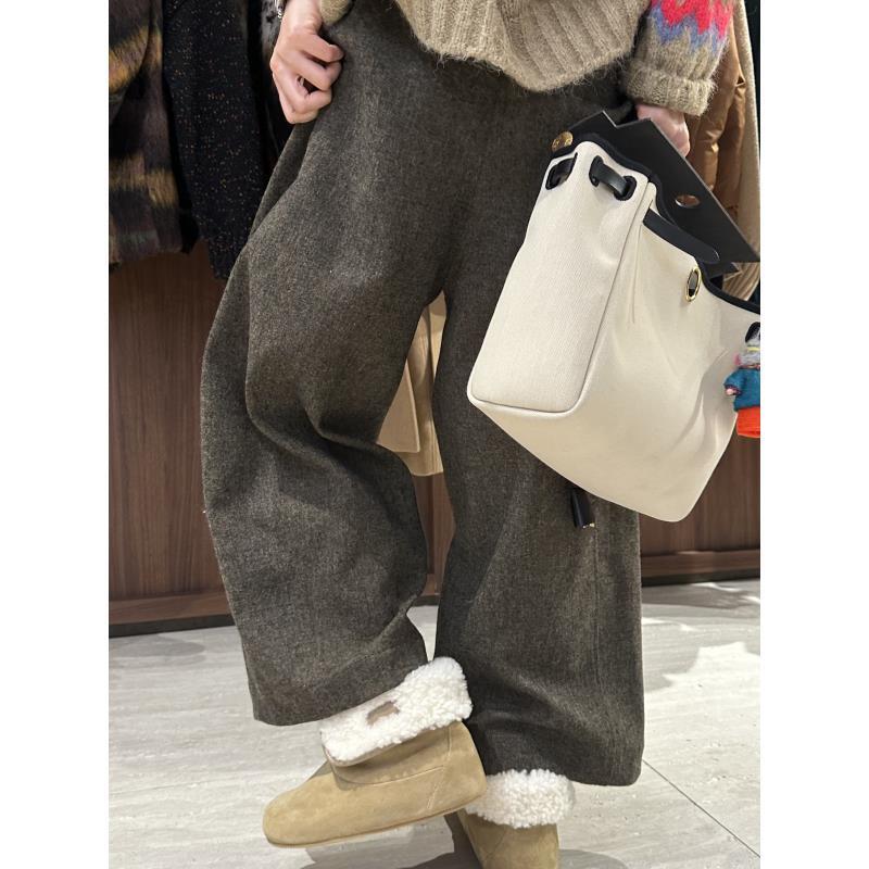 全松紧腰羊毛色织九分裤     J25KZ778