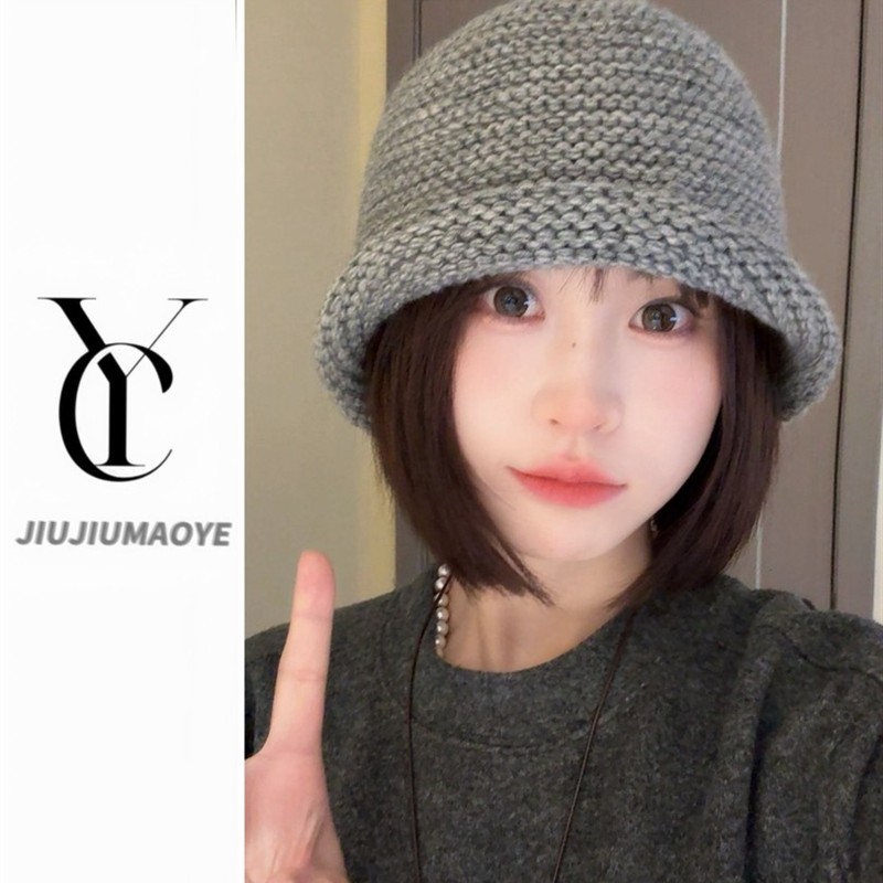 卷檐渔夫帽小香风秋冬显脸小帽子女士日系加厚包头帽编织时尚冷帽