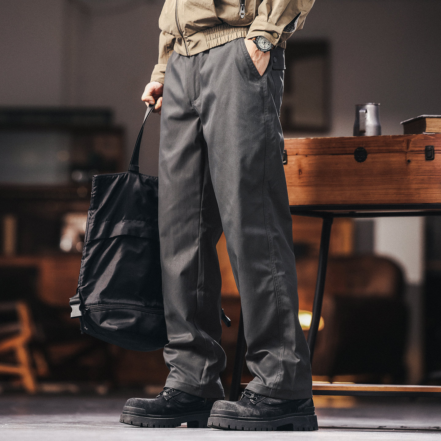 格蓝鹿美式复古高级感2025秋季休闲裤男士宽松直筒新款工装裤子潮