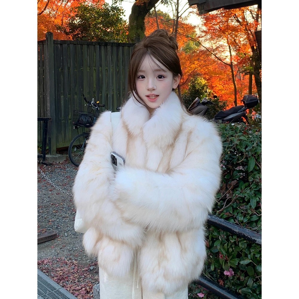 人造皮草 秋冬2025新款环保仿狐狸毛皮草显年轻短款毛毛外套女装