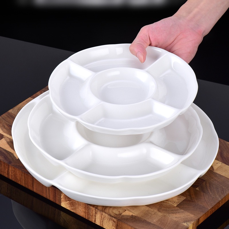 分格盘子陶瓷菜盘卤味白色餐具网红蒸菜饺子盘家用水果盘