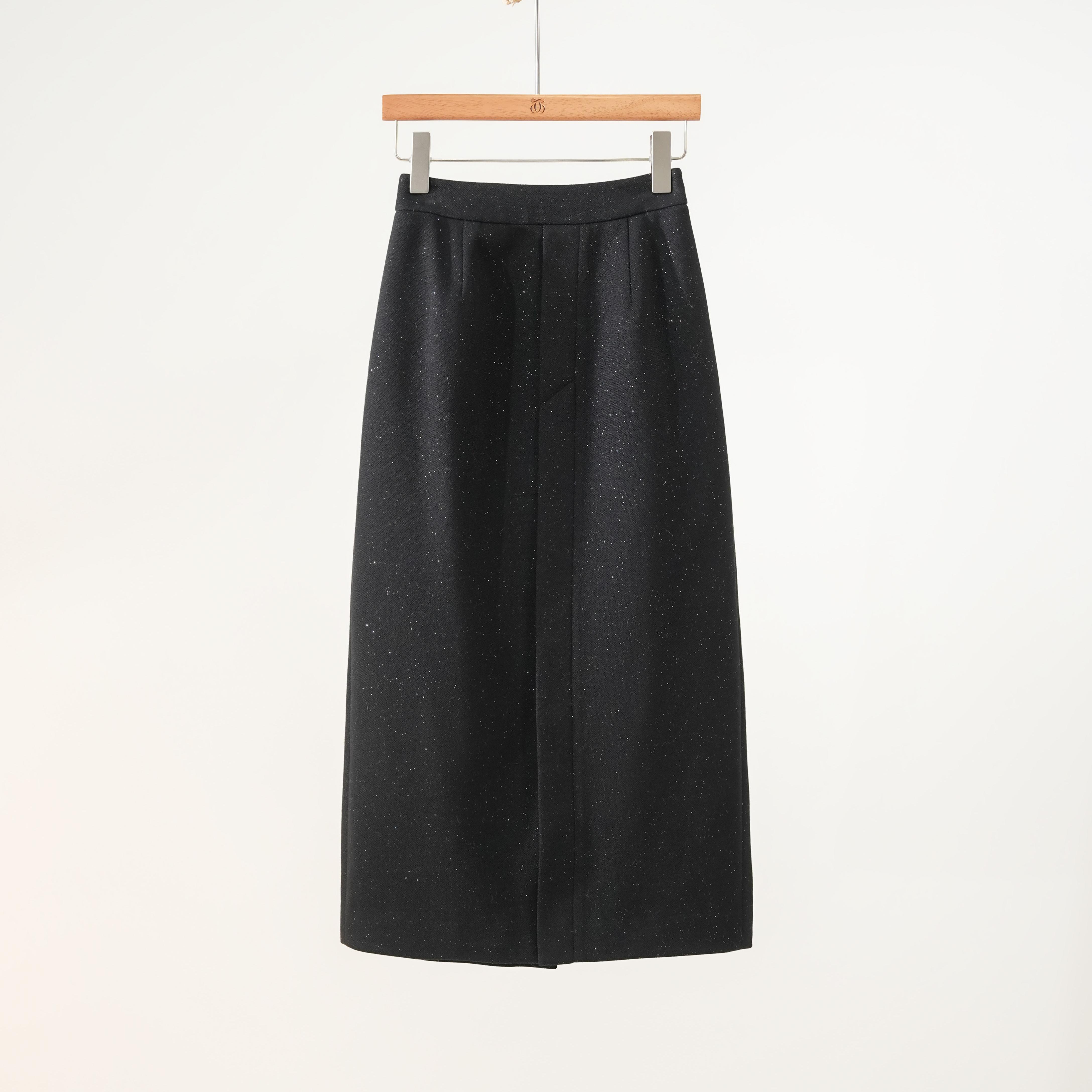 西子/仿羊绒烫黑银粉精致显瘦后开叉半裙/BQHY0130