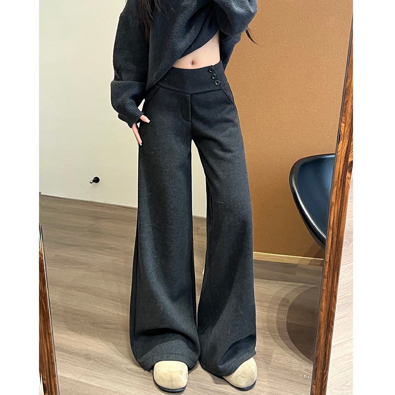 鑫鑫同学纽扣西装裤2025秋冬新款复古显瘦黑色垂感宽松高腰阔腿裤