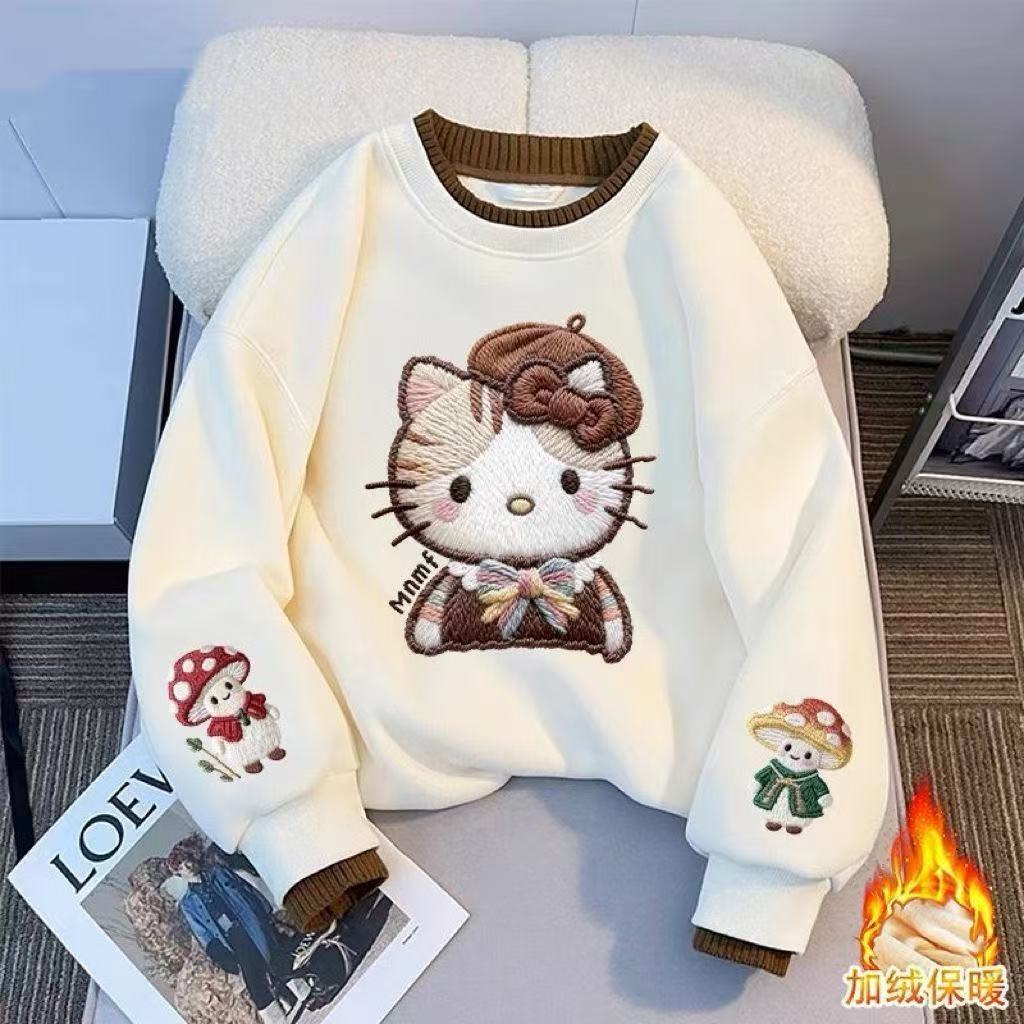 女卡通动漫中大童女童秋冬卫衣加绒冬季印花卫衣女童