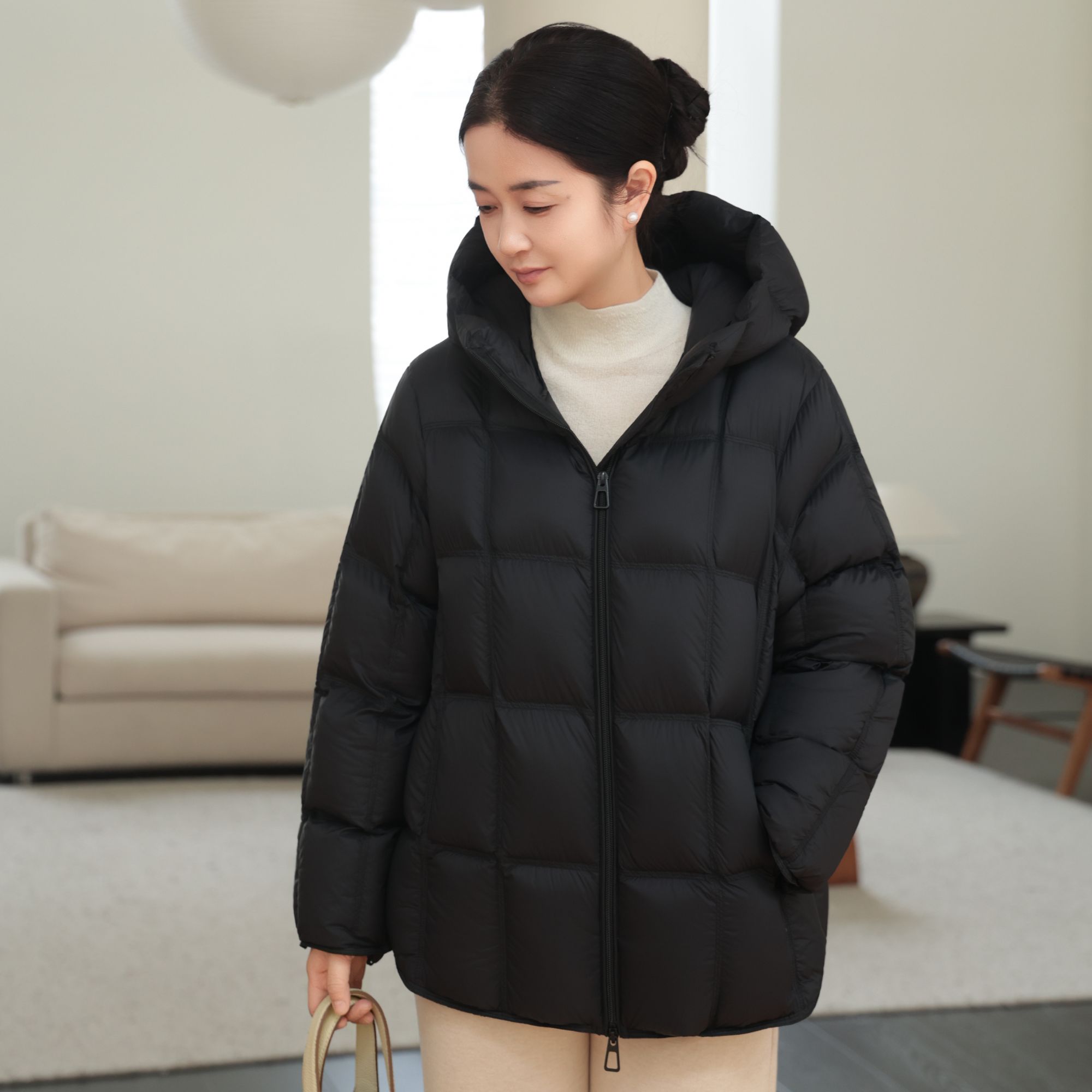 麻享【95鹅绒服·蜜糖泡芙】中长连帽羽绒服95白鹅绒保暖冬FSY51186