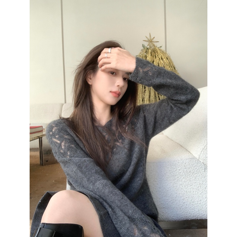 2025秋冬新款法式气质温柔减龄针织衫女宽松慵懒风毛衣长袖上衣