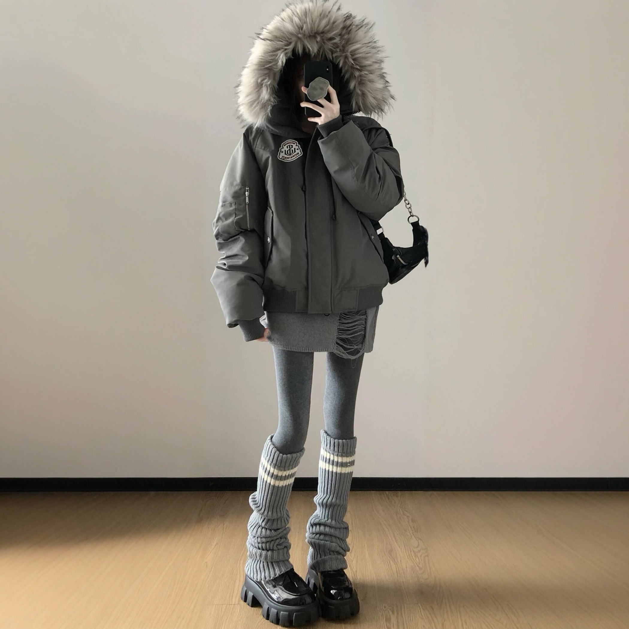 工装复古大毛领棉服女冬季新款加厚百搭高级感宽松棉衣派克服外套