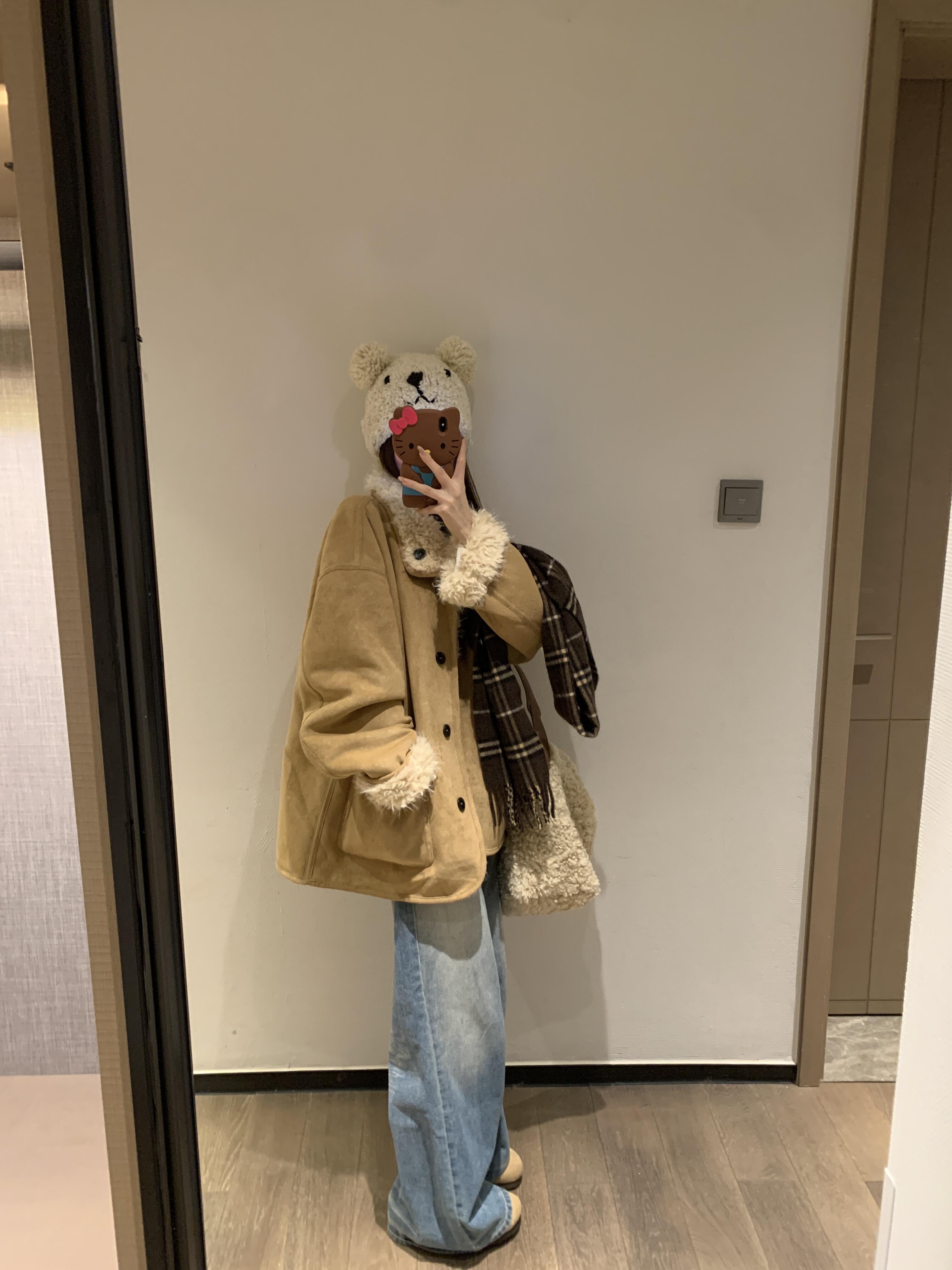 2025秋冬美拉德两面穿皮毛一体加绒保暖外套搭配休闲阔腿裤两件套