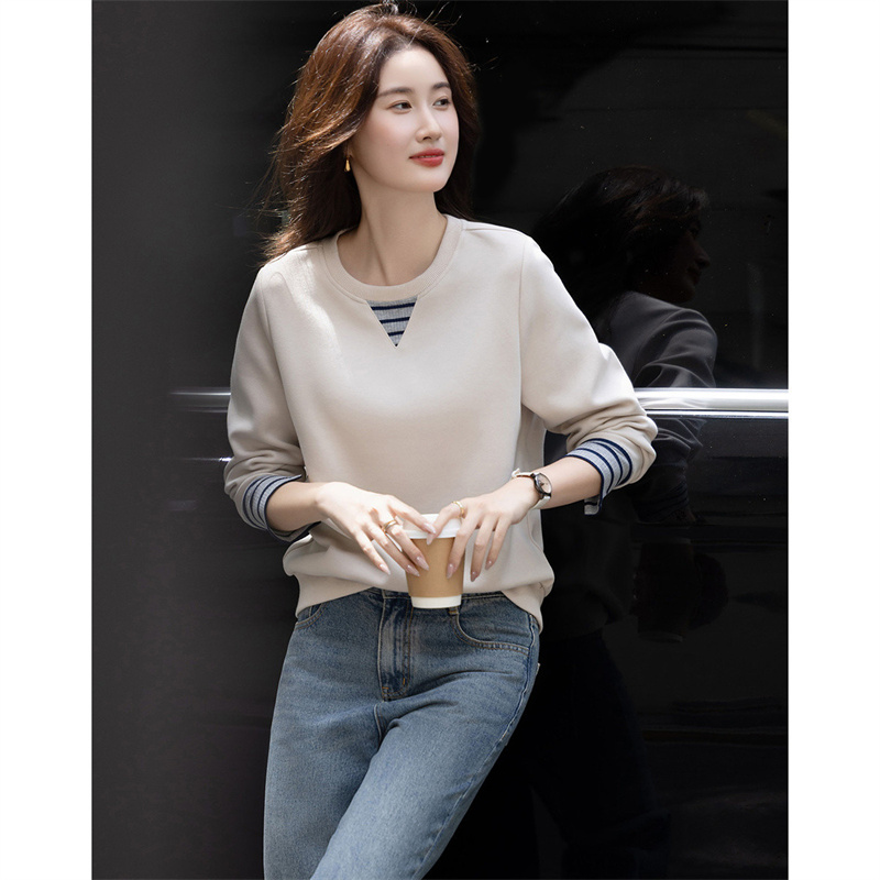 慵懒显瘦时尚长袖卫衣女春秋季2025新款假两件撞色袖百搭上衣外穿