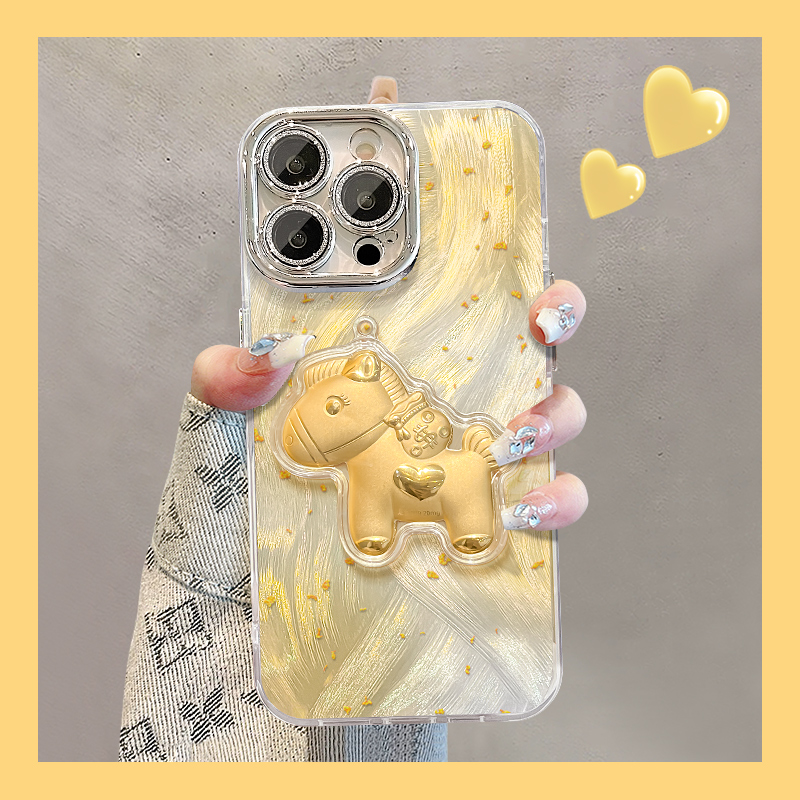 金箔马公仔适用苹果17华为vivo/oppo小米iPhone16精孔羽纱手机壳