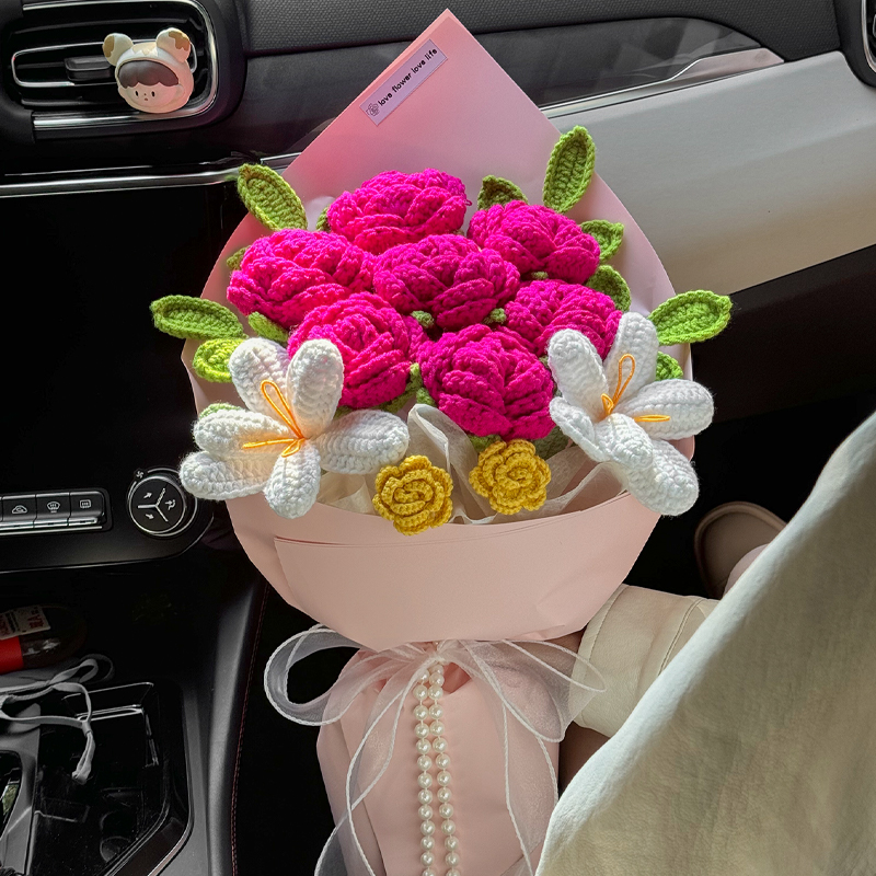 广志送美伢同款爱情花束成品手工编织玫瑰毛线花生日礼物送女朋友