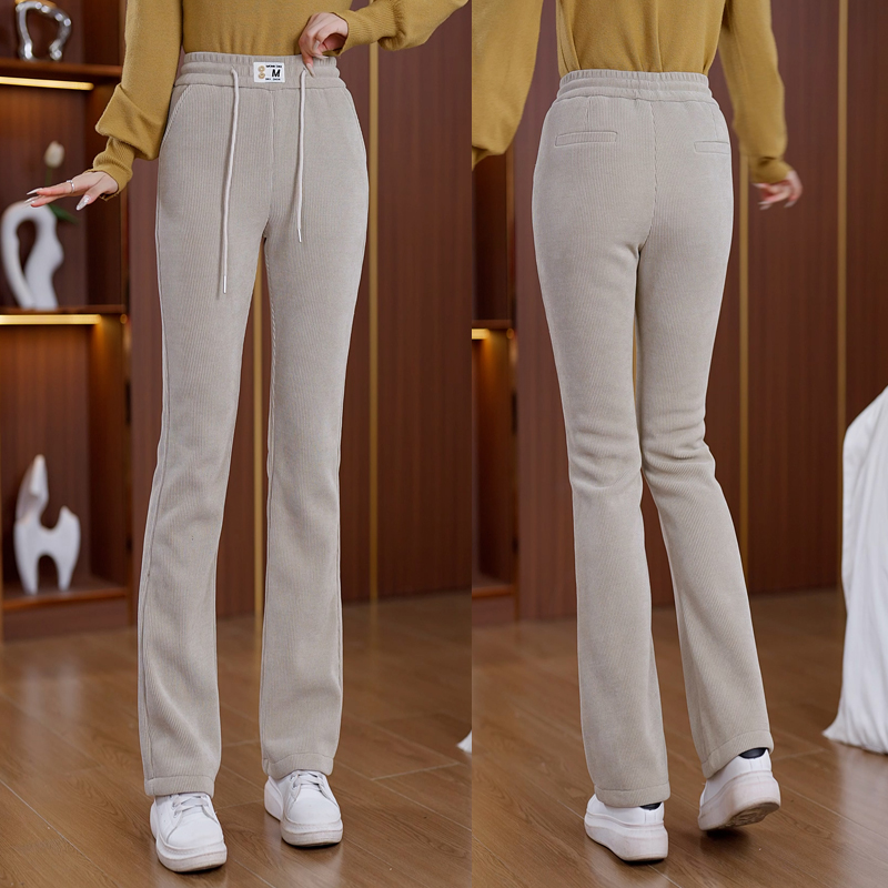 春秋微喇裤女士新款休闲运动松紧抽绳裤小个子高腰加长显瘦喇叭裤