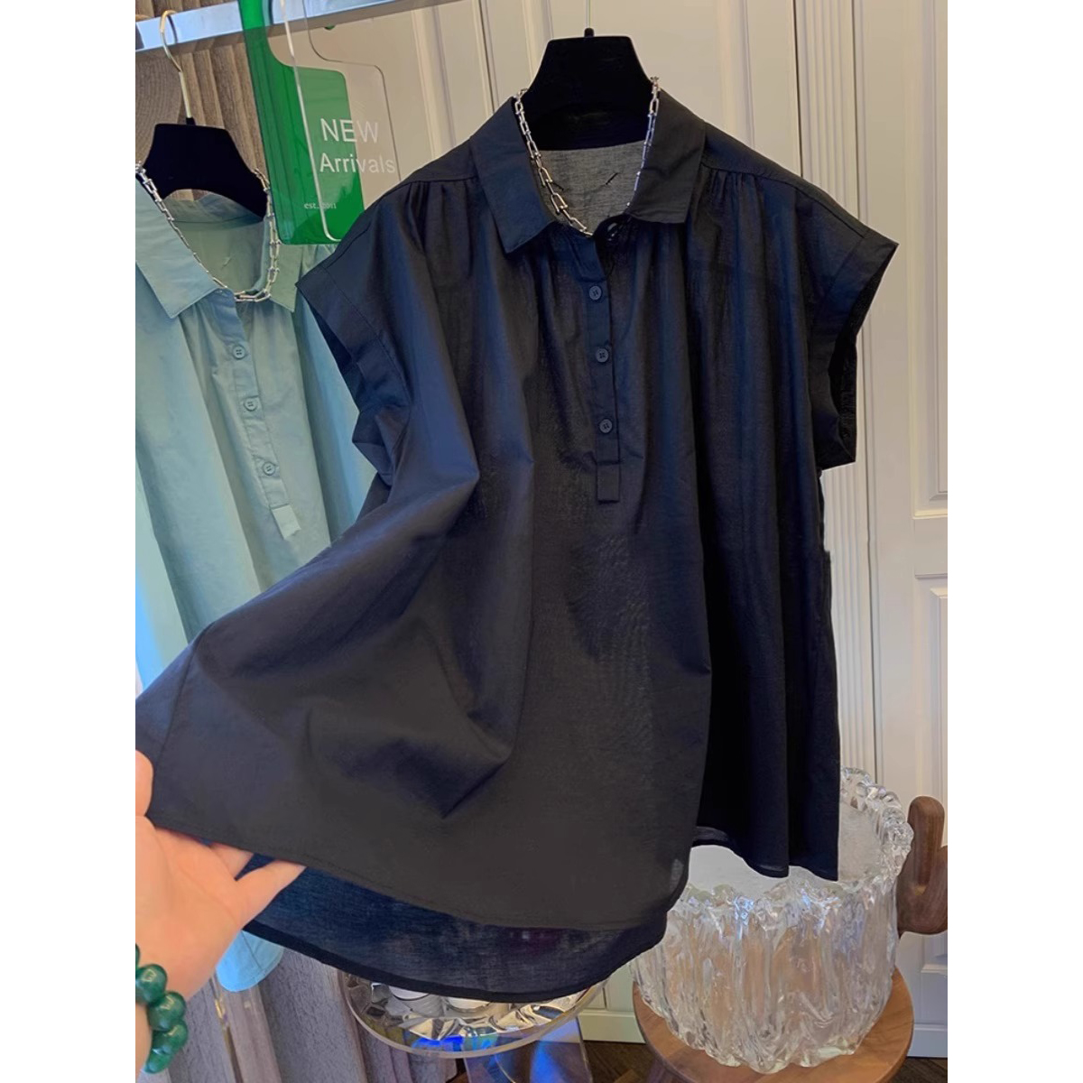 胖妹妹240斤大码飞飞袖衬衫女夏季薄款宽松时尚复古独特衬衣上衣