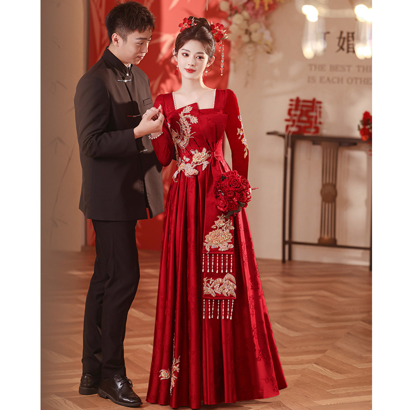 S敬酒服新娘2025新款夏季红色结婚新中式出阁订婚宴礼服裙女高级