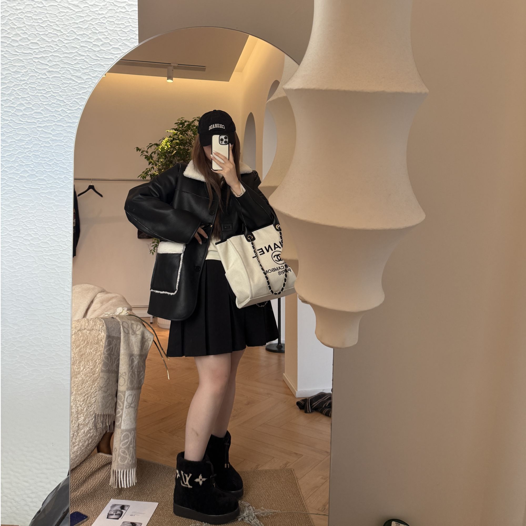 人造皮草 【FANFAN】大码冬季翻领复古机车一体毛两面穿外套S02159