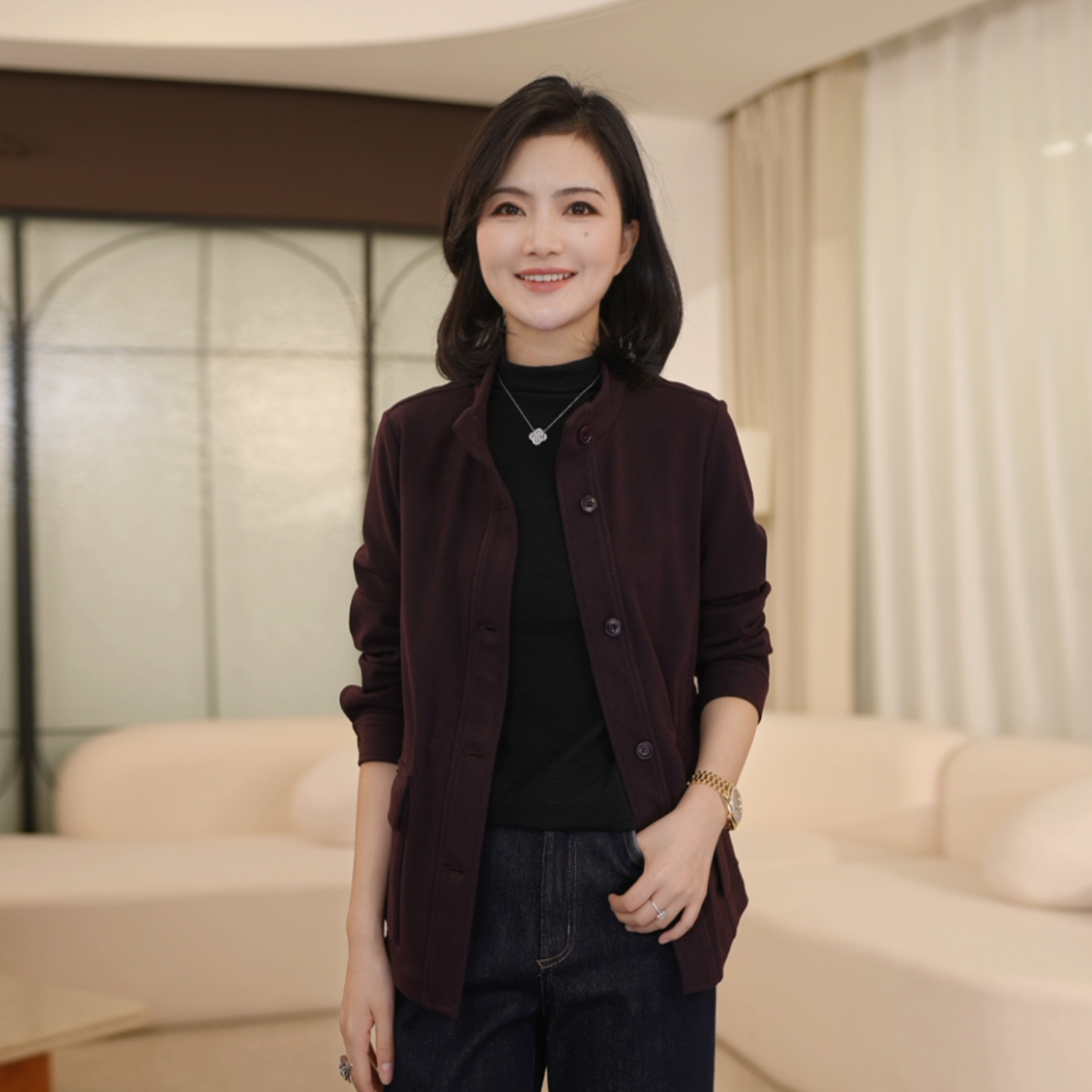 枫竺阿楠anan巴恩风百搭立领可调节松紧抽绳长袖厚外套女秋冬季