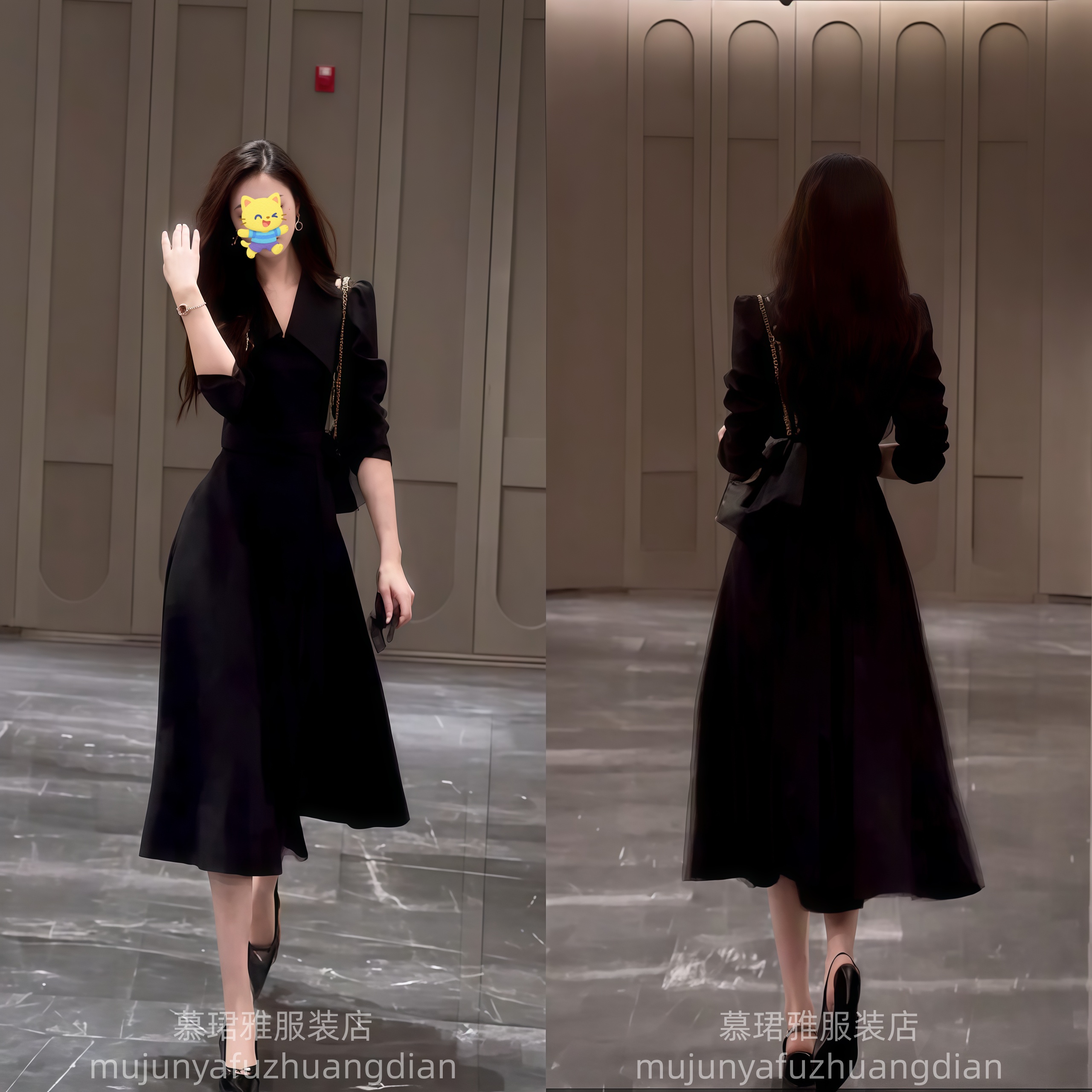 2025秋法式系扣翻领通勤名媛气质收腰风衣连衣裙