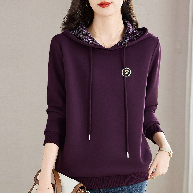 大码紫色连帽卫衣女装2025新款秋季宽松帽衫休闲百搭长袖女士上衣