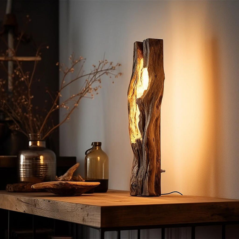 侘寂风实木壁灯创意复古挂式灯风化朽木门店过道装饰灯民宿挂灯具