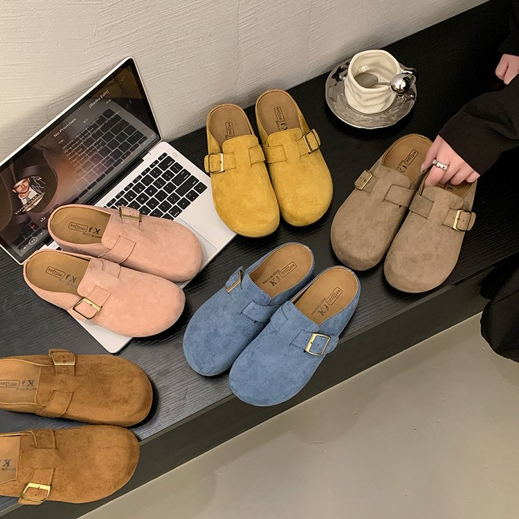LiLi【退货补运费】欧若风糖果色厚底内增高百搭外穿女勃肯半包拖