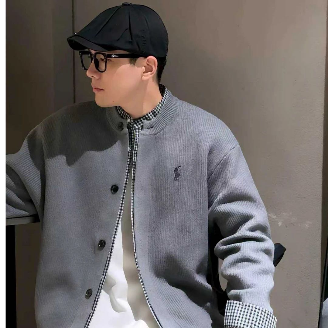 云织毛衣”重磅新款假两件针织外套时尚潮流-YZ-116加厚刺绣毛衣男