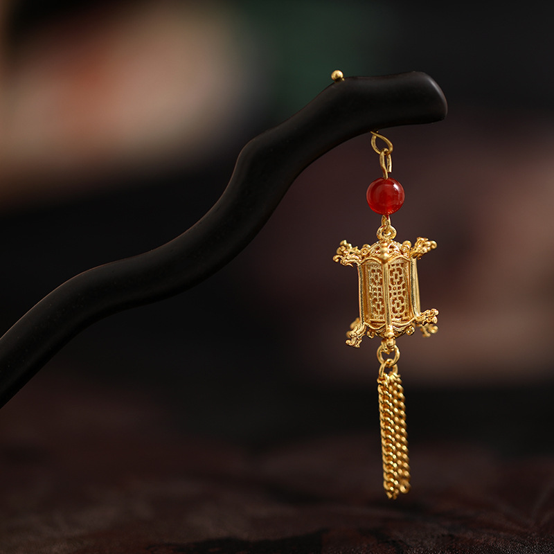 古风简约木发簪子手工百搭复古盘发簪发国风金色流苏步摇日常古典