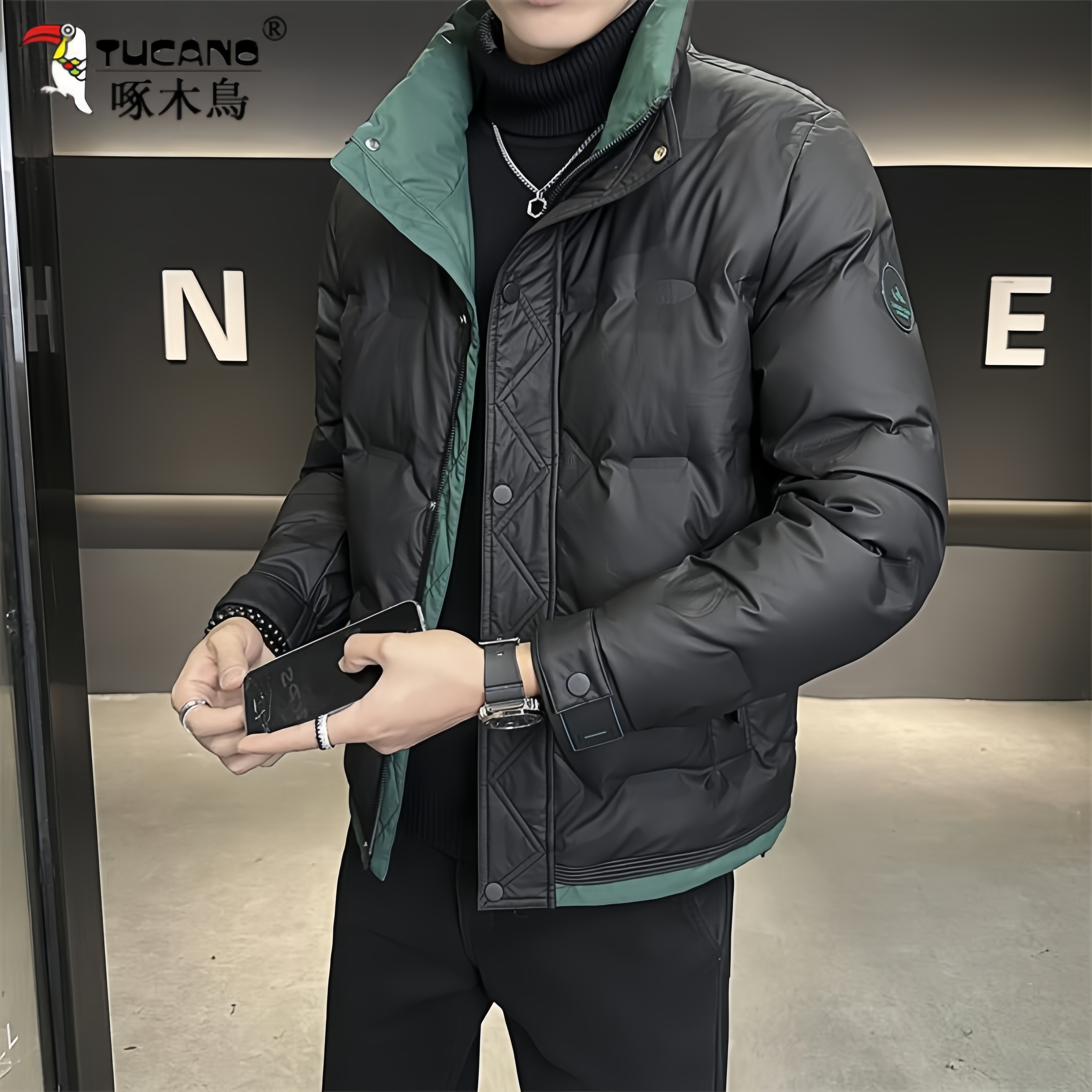TUCANO/啄木鳥短款立领棉服男士时尚休闲潮流立领防寒服男装外套