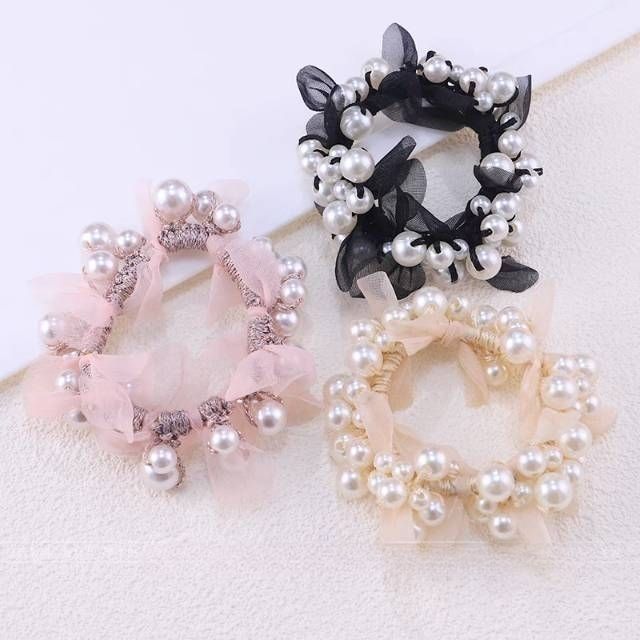 发饰气质简约百搭珍珠发圈女孩高弹力皮筋扎高马尾发绳绳大肠圈