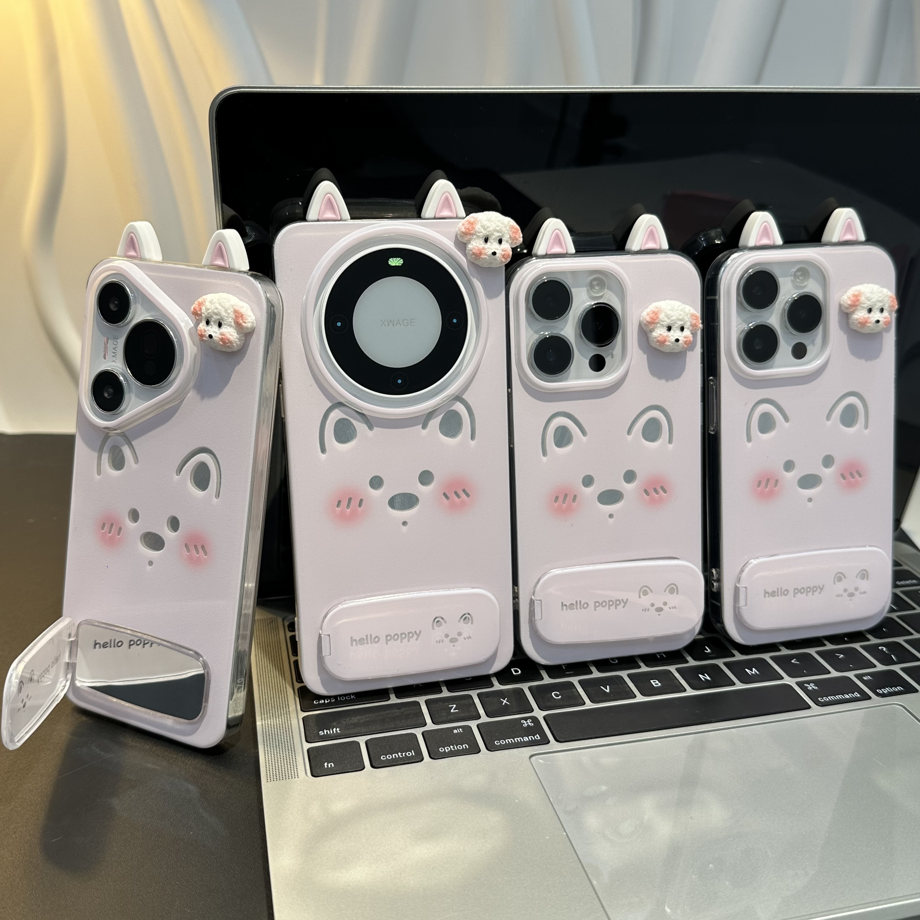 腮红粉小狗支架适用苹果16iPhone15羽纱手机壳华为vivo小米15oppo