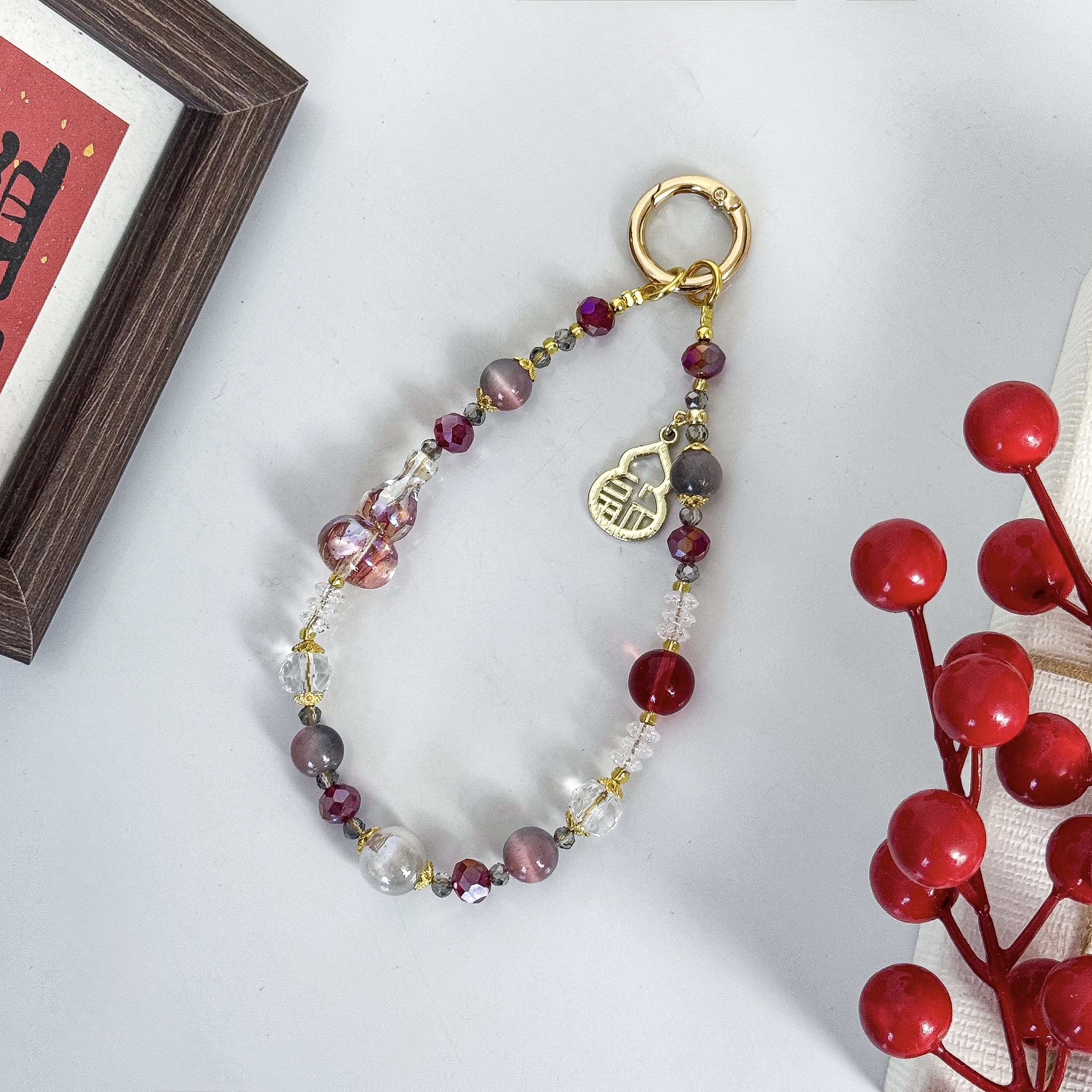 原创中国风合金葫芦手机链手工串珠招财钥匙扣包包挂饰