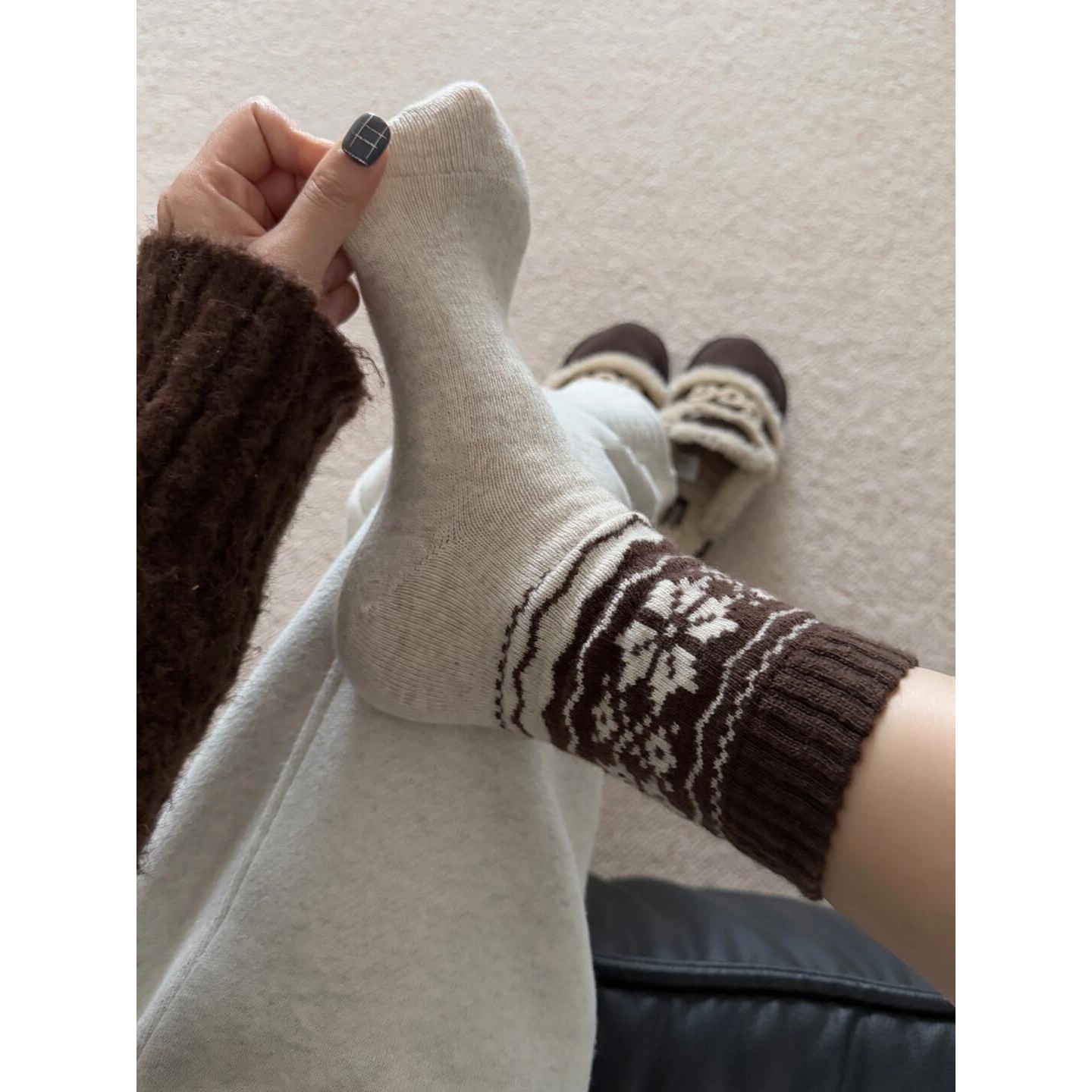 *费尔岛雪花*加厚保暖袜子复古民族风百搭毛衣袜子中筒袜mmh