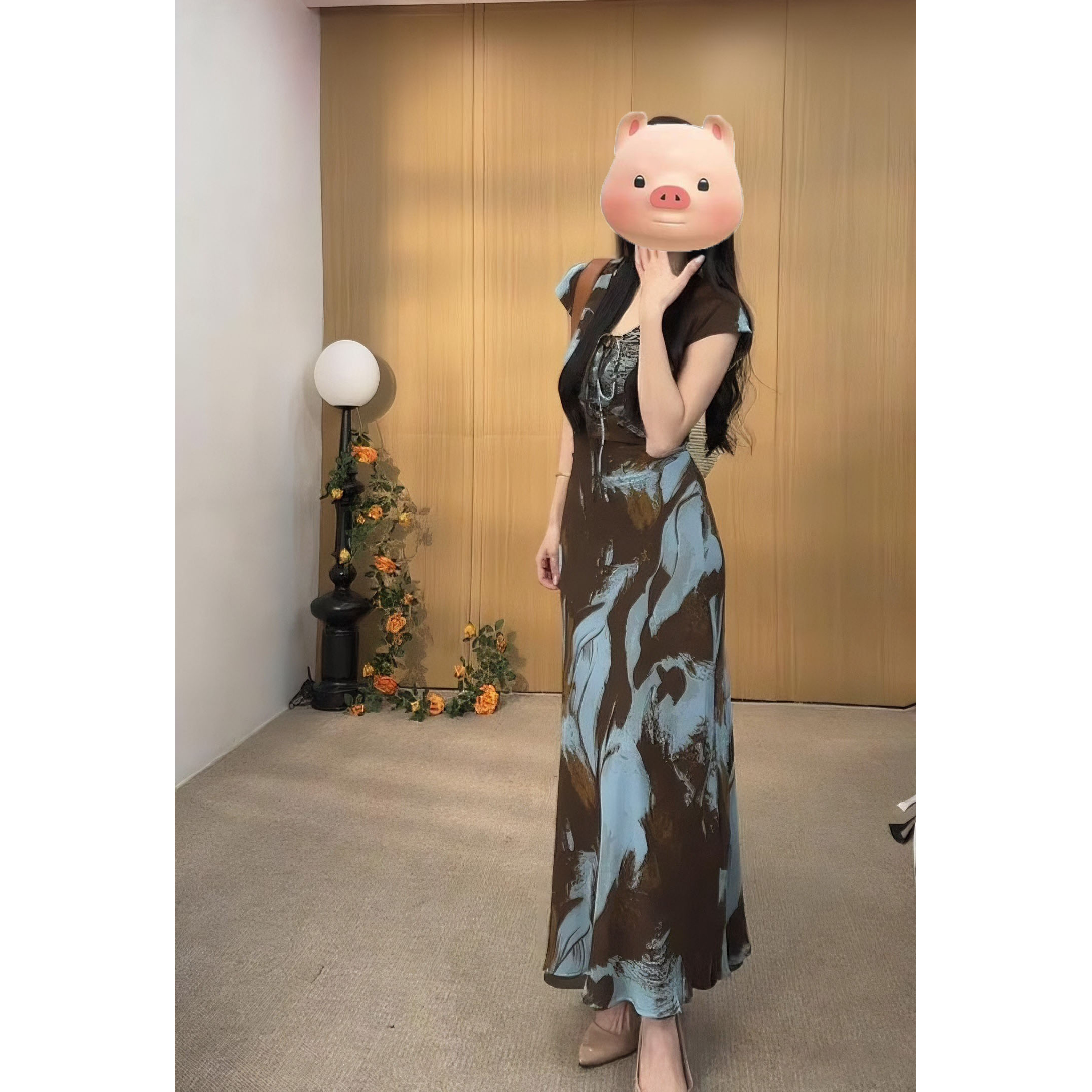 复古优雅收腰绑带短袖连衣裙女2025夏季新款洋气修身显瘦包臀长裙