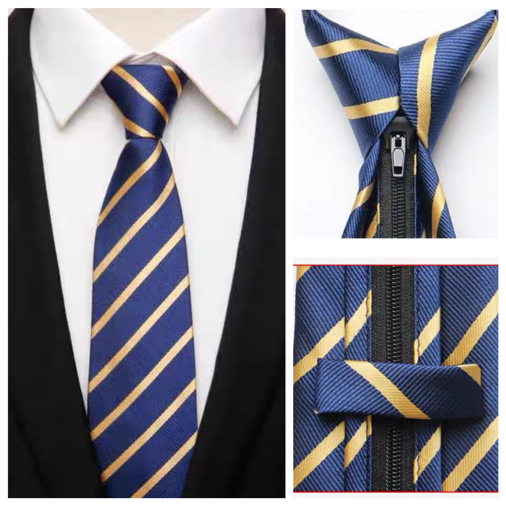 【升级款】滴滴专车司机领带蓝黄条纹商务车领带拉链免打懒人领带