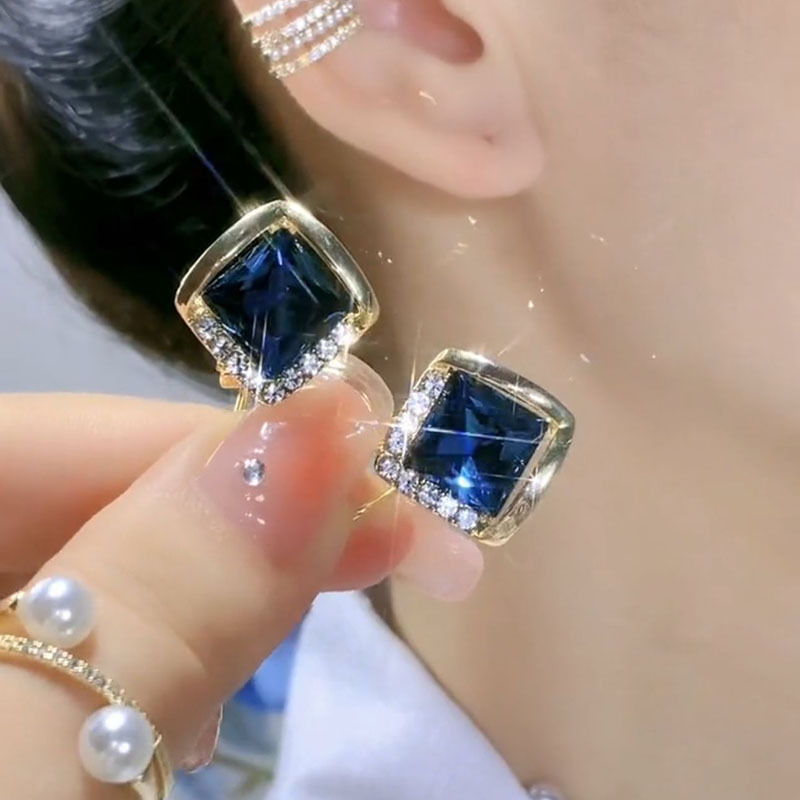 合金亚克力耳饰法式高级几何方形镶钻耳钉耳环2024新款韩时尚大气