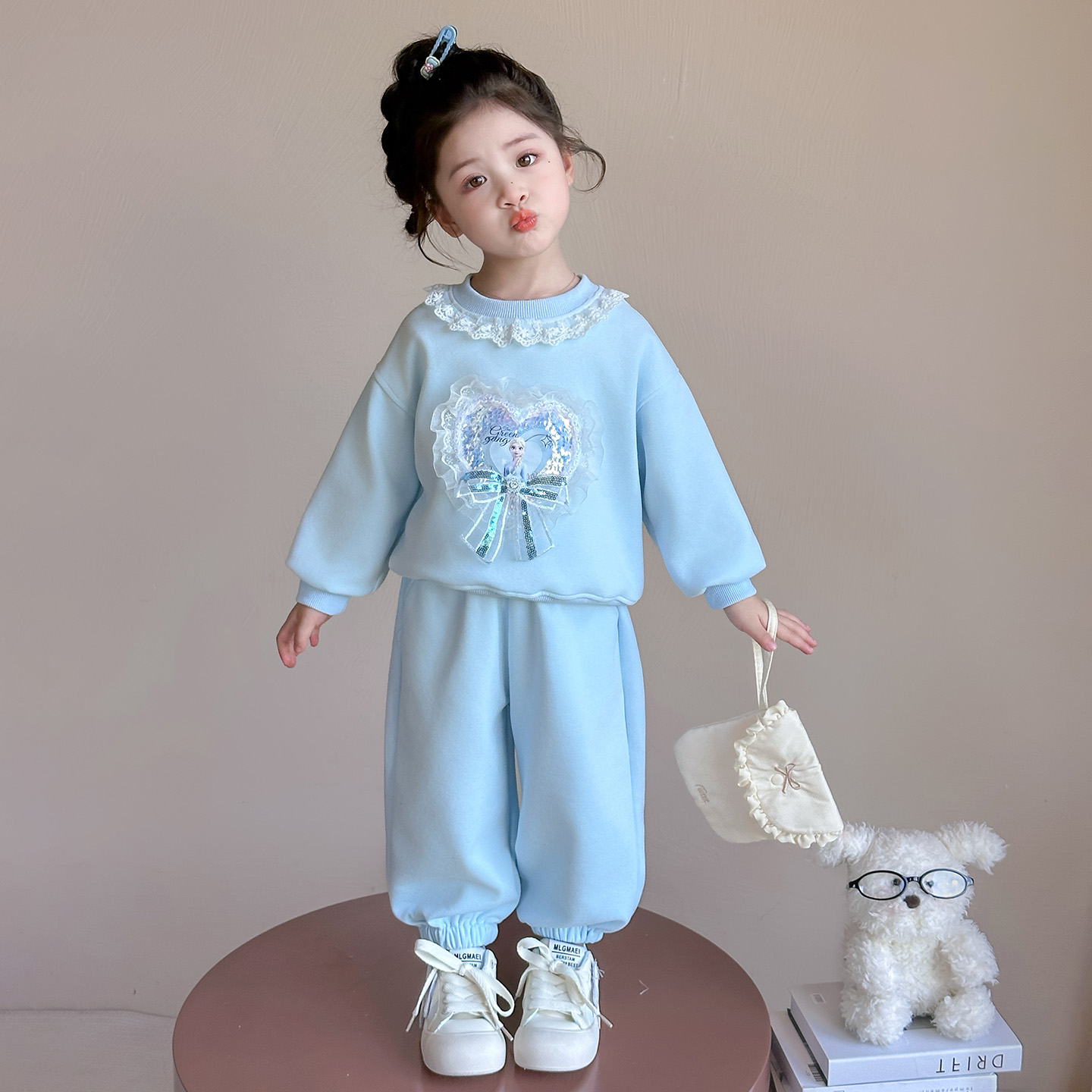 女童2025秋季款洋气时髦爱莎卫衣休闲套装艾莎两件套花边领超好看