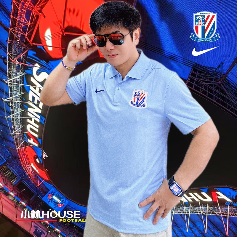 NIKE2025上海申花POLO衫短袖透气排汗成人男款HM5726-436天蓝翻领