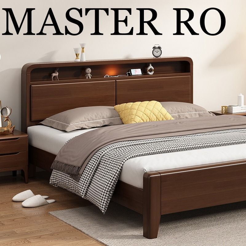 【带小夜灯】北欧实木床1.8双人床1.5m1.35现代简约原木实木床家用