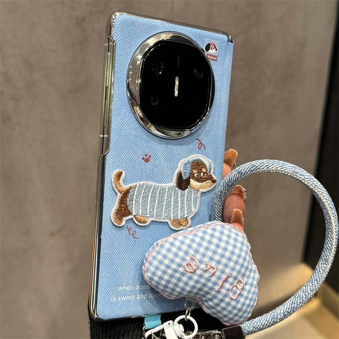 适用华为mateX6折叠屏手机壳MateX5典藏版蓝色牛仔纹X3刺绣狗狗女