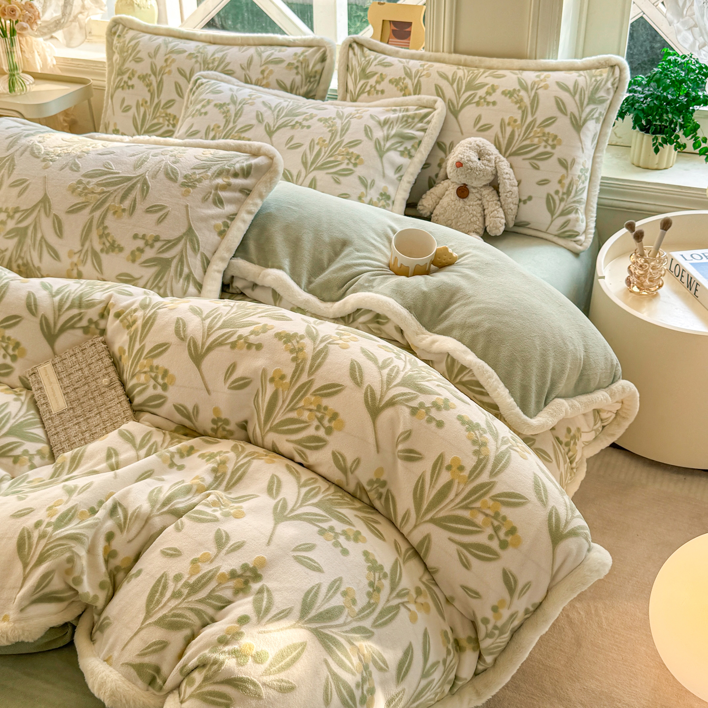 轻奢雕花牛奶绒四件套冬季加厚双面珊瑚绒高级感被套保暖床单床笠