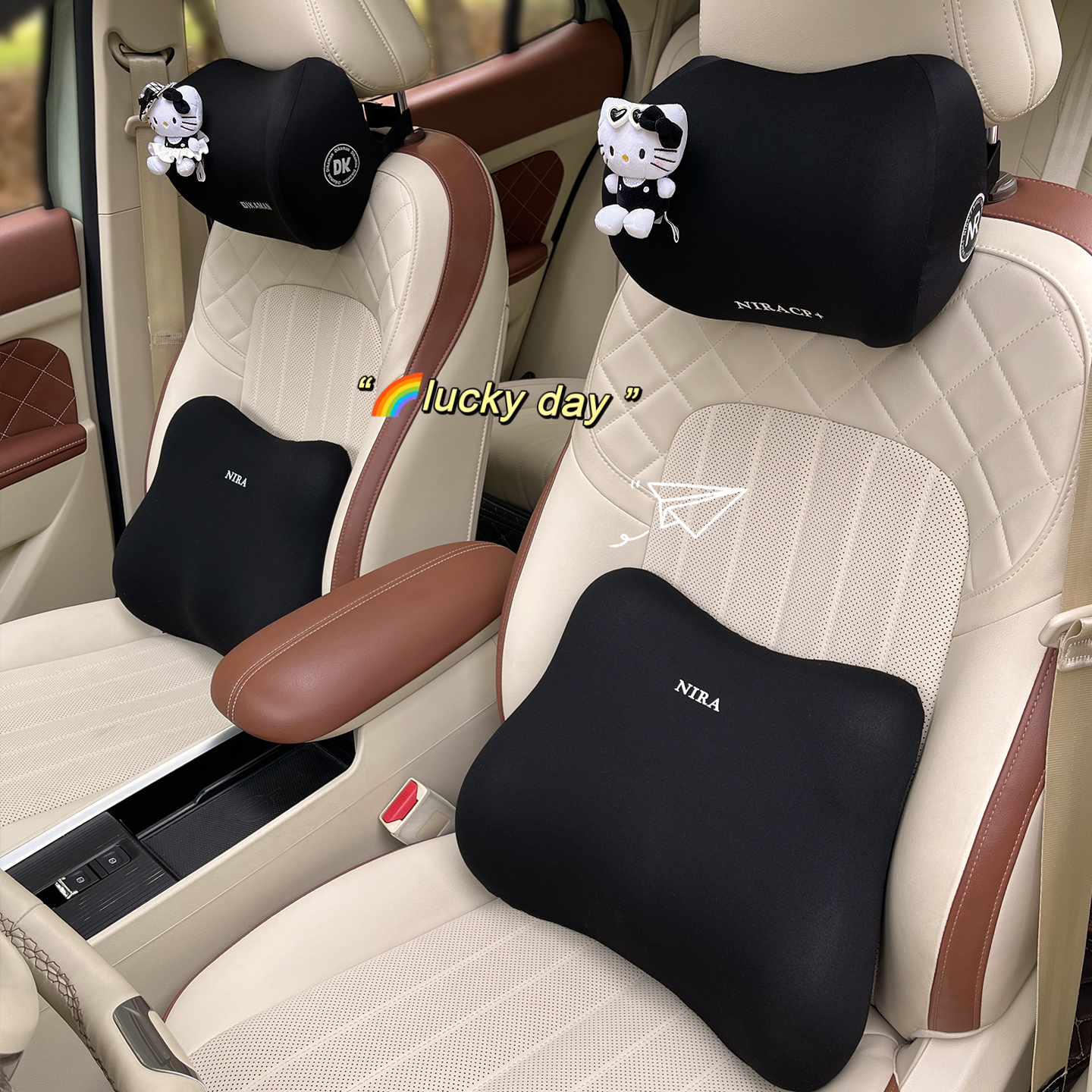 2025新款可爱小猫汽车车用座椅靠背头枕车内靠枕护颈枕记忆棉腰靠