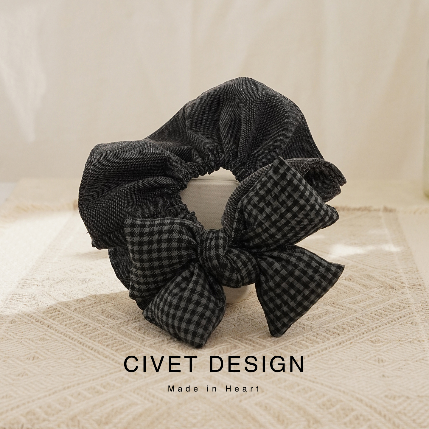 秋冬气质格子蝴蝶结发圈发饰百搭日常气质质感少女发绳