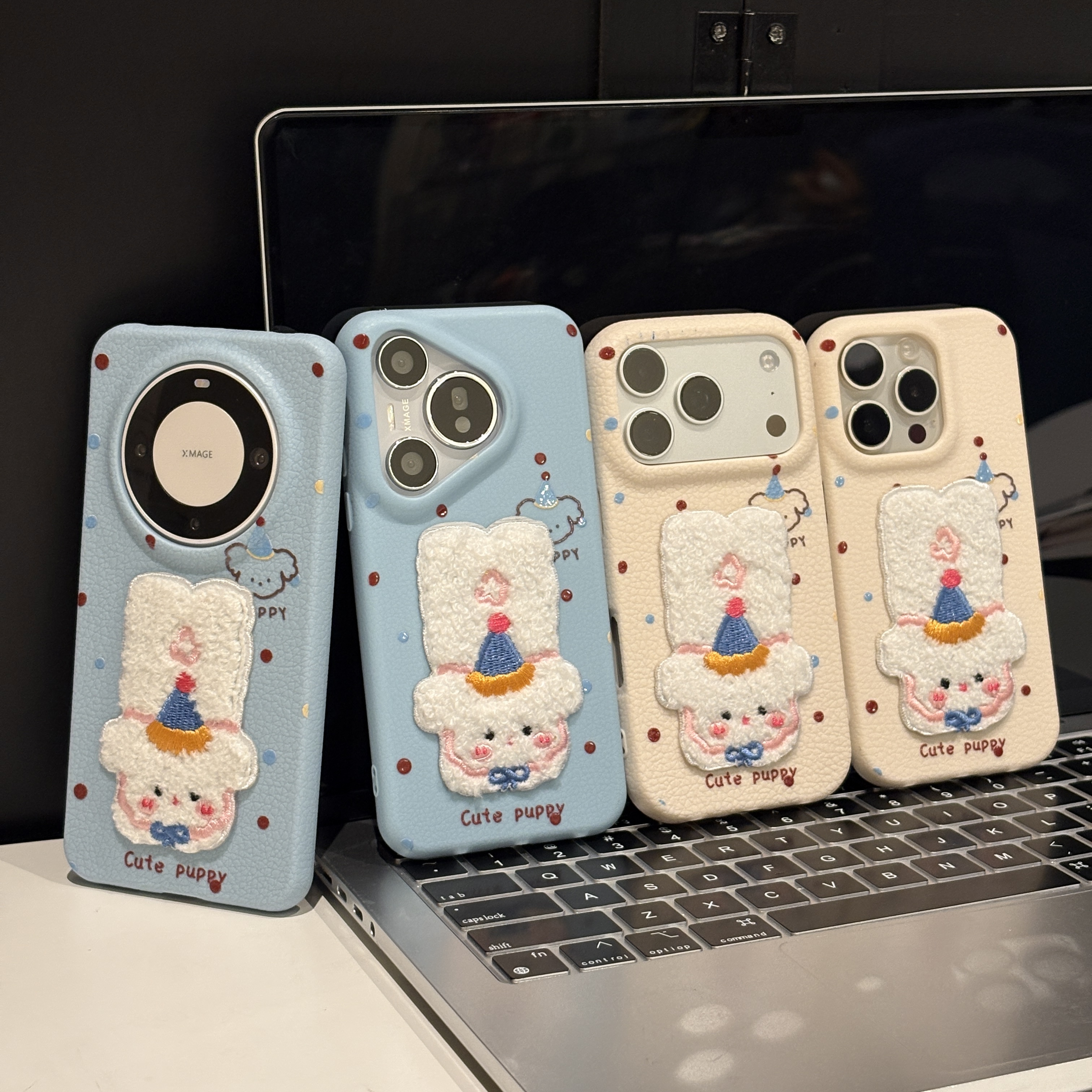 波点小狗适用苹果17p手机壳iPhone16PM华为p80ins皮纹tpu女mate70