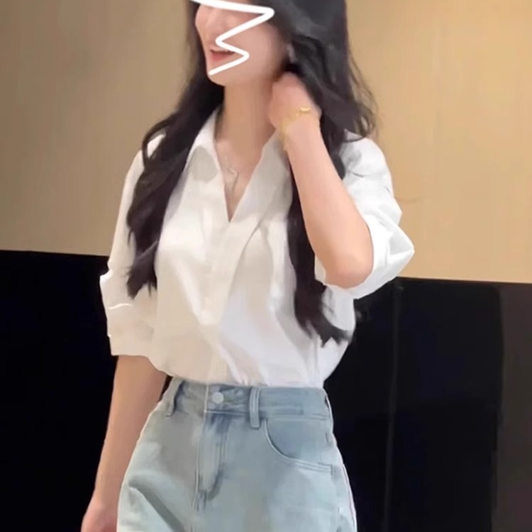 白色通勤衬衫女2025新款夏季法式气质衬衫V领短袖上衣设计感小众
